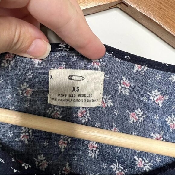 Anthropologie Pins and Needles Womens Size XS A Line Mini Dress Blue Floral - Picture 6 of 8